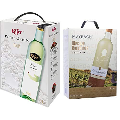 Käfer Pinot Grigio trocken (1 x 3.0 l) & Maybach Weißer Burgunder trocken Bag-in-Box (1x3l) von Käfer