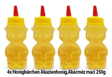 SPAR SET 4x 250g (1kg) "Honigbärchen Akazienhonig, ungarischer Honig, Mackó Akácméz, honigbär von Feinkost-aus-Ungarn.de Import - Vertrieb und Grosshandel