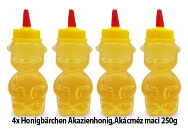 SPAR SET 4x 250g (1kg) "Honigbärchen Akazienhonig, ungarischer Honig, Mackó Akácméz, honigbär von Feinkost-aus-Ungarn.de Import - Vertrieb und Grosshandel