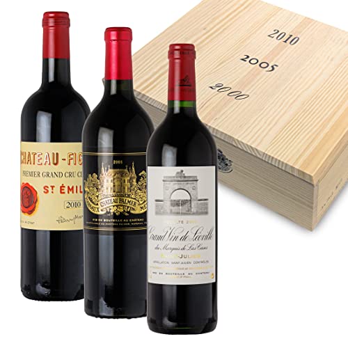 Außergewöhnliche Sammlerbox Figeac 2010, Palmer 2005, Leoville Las Cases 2000-3 Flaschen Rotwein trocken (0,75 l) in limitierter Holzbox - Bordeaux Frankreich von Feinste Weine