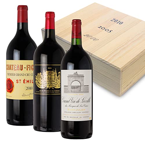 Außergewöhnliche Sammlerbox Figeac 2010, Palmer 2005, Leoville Las Cases 2000-3 Magnum-Flaschen Rotwein trocken (1,5 l) in limitierter Holzbox - Bordeaux Frankreich von Feinste Weine