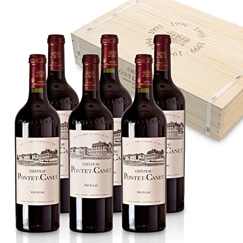 Château Pontet-Canet Jahrgangsselektion - 6 Flaschen Rotwein trocken (0,75 l) in limitierter Holzbox - Bordeaux Frankreich von Feinste Weine