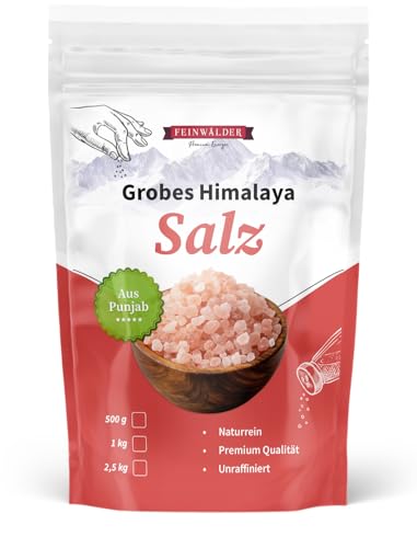Feinwälder® 1kg Himalaya-Salz grob & 100% naturbelassen – Rosa Kristallsalz unraffiniert und ohne Zusätze, ideal zum Würzen, Kochen und für Wellness-Anwendungen - Kristall Steinsalz, Ursalz, Natursalz von Feinwälder