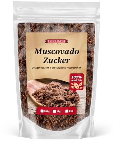 Feinwälder® 1kg Muscovado-Zucker unraffiniert & 100% natürlich - Mascobado Rohrzucker mit aromatischem Geschmack und feuchter Konsistenz - Ideal zum Backen und Kochen von Feinwälder