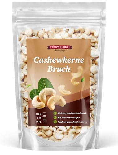 Feinwälder® Cashewkerne Bruch 1kg – Premium Qualität, naturbelassen und ungesalzen, ideal zum Backen, Kochen, für Salate und als gesunder Snack - Cashewbruch, Cashews unbehandelt, Cashewnüsse von Feinwälder