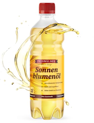Feinwälder® Premium Sonnenblumenöl 1 Liter Kaltgepresst/reines, hochwertiges Speiseöl/nativ, ungefiltert und ohne Zusatzstoffe/milder Geschmack von Feinwälder