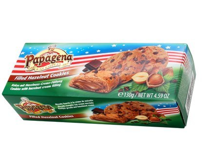 Choco Chip Cookies - Kekse gefüllt mit Haselnusscreme in der 130g Packung von Papagena von Feiny Biscuits