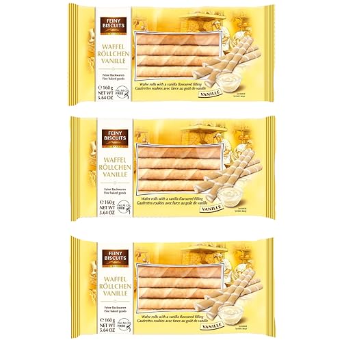 Feiny Biscuits 3 x 160g Waffel Röllchen Vanille Waffelröllchen Vorteilspackung Set von Feiny Biscuits