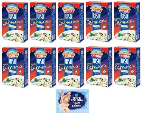 10er-Pack Divella Reis Riso Carnaroli,Superfeine Reiskörner,Ideal für Risottos,1kg Vakuumverpackung + 1er-Pack Kostenlos Felce Azzurra Talkumpuder, 100g-Beutel von Felce Azzurra