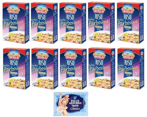 10er-Pack Divella Reis Riso Parboiled,Superfeine Reiskörner,Ideal für Salate,1kg Vakuumverpackung + 1er-Pack Kostenlos Felce Azzurra Talkumpuder, 100g-Beutel von Felce Azzurra