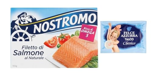 10er-Pack Nostromo Filetti di Salmone al Naturale,Natürliche Lachsfilets,110g + 1er-Pack Kostenlos Felce Azzurra Talkumpuder, 100g-Beutel von Felce Azzurra