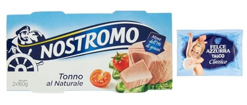 10er-Pack Nostromo Thunfisch Tonno al Naturale,Natürlicher Thunfisch,2x160g Dose + 1er-Pack Kostenlos Felce Azzurra Talkumpuder, 100g-Beutel von Felce Azzurra