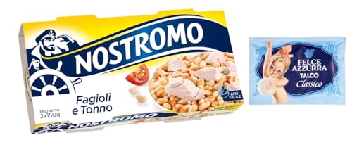 10er-Pack Nostromo Tonno e Fagioli Fertiggericht mit Thunfisch und Bohnen,2x150g + 1er-Pack Kostenlos Felce Azzurra Talkumpuder, 100g-Beutel von Felce Azzurra