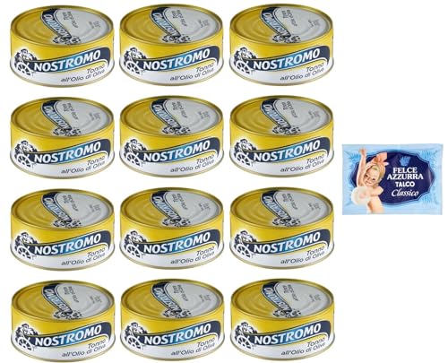 12er-Pack Nostromo Thunfisch Tonno all'Olio di Oliva,Thunfisch in Olivenöl,300g Dose + 1er-Pack Kostenlos Felce Azzurra Talkumpuder, 100g-Beutel von Felce Azzurra