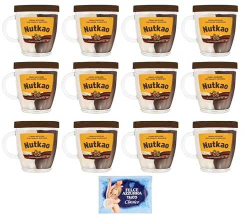 12er-Pack Nutkao Crema Bicolore Cacao,Nocciole e Vaniglia,Streichfähige Creme Kakao mit Haselnüssen und Vanille, 330g-Glas + 1er-Pack Kostenlos Felce Azzurra Talkumpuder, 100g-Beutel 12er-Pack Nutkao Crema Bicolore Cacao,Nocciole e Vaniglia,Streichfähige Creme Kakao mit Haselnüssen und Vanille, 330g-Glas + 1er-Pack Kostenlos Felce Azzurra Talkumpuder, 100g-Beutel von Felce Azzurra