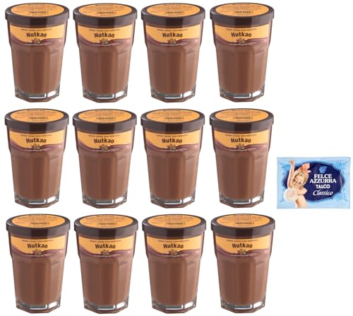 12er-Pack Nutkao Crema Cacao con Nocciole,Streichfähige Creme Kakao mit Haselnüssen,Italienische Creme, 330g-Glas + 1er-Pack Kostenlos Felce Azzurra Talkumpuder, 100g-Beutel von Felce Azzurra
