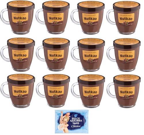 12er-Pack Nutkao Crema Cacao con Nocciole,Streichfähige Creme Kakao mit Haselnüssen,Italienische Creme, 330g-Glas + 1er-Pack Kostenlos Felce Azzurra Talkumpuder, 100g-Beutel von Felce Azzurra