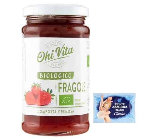 12er-Pack Ohi Vita Marmelade Fragole,Cremiges Erdbeerkompott,Fruchtkompott,250g Glas + 1er-Pack Kostenlos Felce Azzurra Talkumpuder, 100g-Beutel von Felce Azzurra