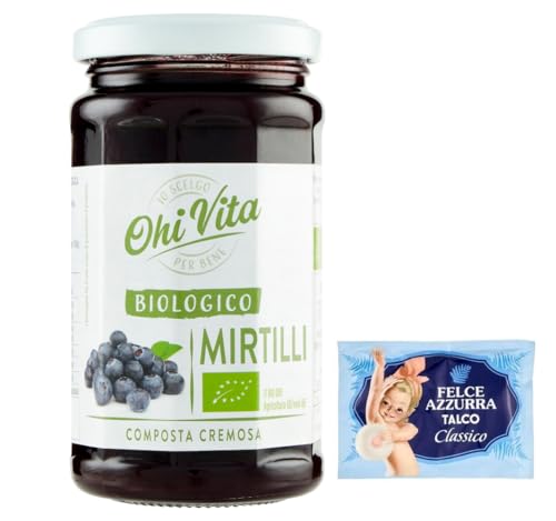 12er-Pack Ohi Vita Marmelade Mirtilli,Cremiges Blaubeerkompott,Fruchtkompott,250g Glas + 1er-Pack Kostenlos Felce Azzurra Talkumpuder, 100g-Beutel von Felce Azzurra