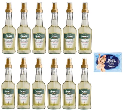 12er-Pack Ponti Essig Dolceagro Il Delicato Spray Weinessig Essig und aromatischer Traubenmost,250ml Glasflasche + 1er-Pack Kostenlos Felce Azzurra Talkumpuder, 100g-Beutel von Felce Azzurra