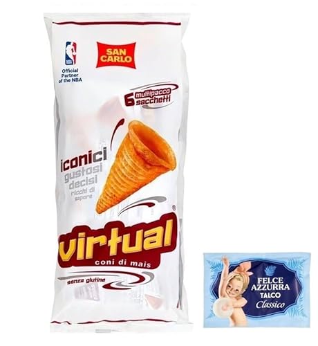 12er-Pack San Carlo Snack Virtual,Maiszapfen Patatine,Chips 132g Multipack-Packung,Jede Packung enthält 6 Beutel à 22g + 1er-Pack Kostenlos Felce Azzurra Talkumpuder, 100g-Beutel von Felce Azzurra