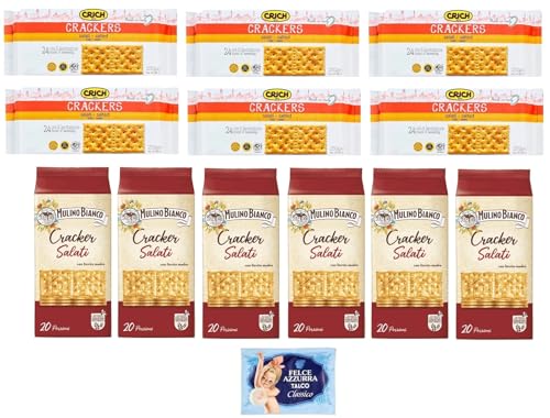 12er-Pack Testpaket Cracker Mulino Bianco 500g + Crich 250g Crackers Salati,Gesalzen Snack,Cracker mit Salzkörnern + 1er-Pack Kostenlos Felce Azzurra Talkumpuder, 100g-Beutel von Felce Azzurra