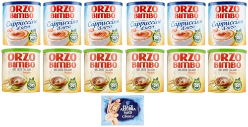 12er-Pack Testpaket Orzo Bimbo Löslich-Gersten-Cappuccino 150g + Orzo Bimbo Löslich-Gersten 120g,eine koffeinfreie Alternative + 1er-Pack Kostenlos Felce Azzurra Talkumpuder, 100g-Beutel von Felce Azzurra