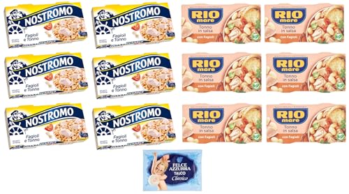 12er-Pack Testpaket Rio Mare Nostromo Tonno e Fagioli Fertiggericht mit Thunfisch und Bohnen,2x150g + 1er-Pack Kostenlos Felce Azzurra Talkumpuder, 100g-Beutel von Felce Azzurra