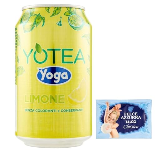 12er-Pack Yoga Yotea Thè Limone,Erfrischendes Alkoholfreies Getränk,Eistee mit Zitrone,330ml Einwegdose + 1er-Pack Kostenlos Felce Azzurra Talkumpuder, 100g-Beutel von Felce Azzurra