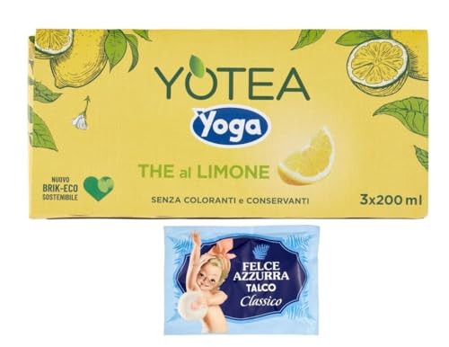 16er-Pack Yoga Yotea Thè Limone,Erfrischendes Alkoholfreies Getränk,Eistee mit Zitrone,3x200ml Brik + 1er-Pack Kostenlos Felce Azzurra Talkumpuder, 100g-Beutel von Felce Azzurra