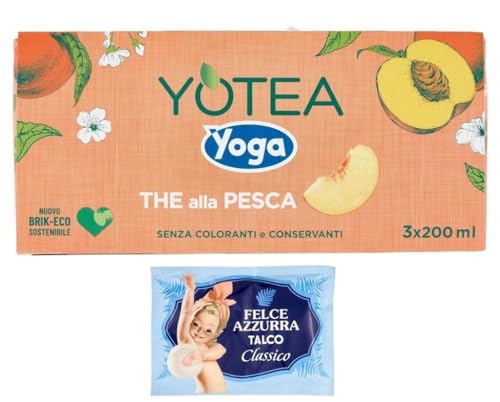 16er-Pack Yoga Yotea Thè Pesca,Erfrischendes Alkoholfreies Getränk,Eistee mit Pfirsich,3x200ml Brik + 1er-Pack Kostenlos Felce Azzurra Talkumpuder, 100g-Beutel von Felce Azzurra