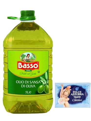 1er-Pack Basso Olio di Sansa di Oliva Oliventresteröl Tresteröl,Speiseöl 5Lt PET + 1er-Pack Kostenlos Felce Azzurra Talkumpuder, 100g-Beutel von Felce Azzurra