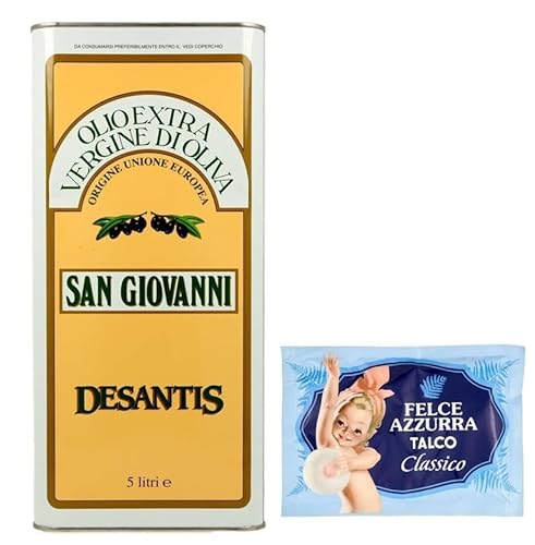 1er-Pack De Santis San Giovanni Olio Extra Vergine di Oliva,Natives Olivenöl Extra,Ideal für alle Anwendungen in der Küche,5Lt Dose + 1er-Pack Kostenlos Felce Azzurra Talkumpuder, 100g-Beutel von Felce Azzurra