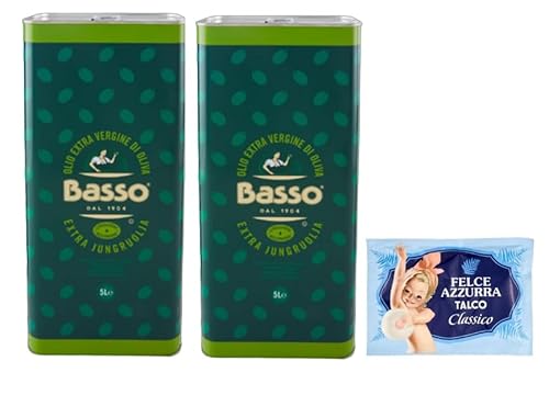 2er-Pack Basso Olio Extra Vergine di Oliva,Natives Olivenöl Extra,Ideal für alle Anwendungen in der Küche,5Lt Dose + 1er-Pack Kostenlos Felce Azzurra Talkumpuder, 100g-Beutel von Felce Azzurra