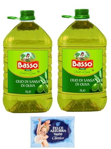 2er-Pack Basso Olio di Sansa di Oliva Oliventresteröl Tresteröl,Speiseöl 5Lt PET + 1er-Pack Kostenlos Felce Azzurra Talkumpuder, 100g-Beutel von Felce Azzurra