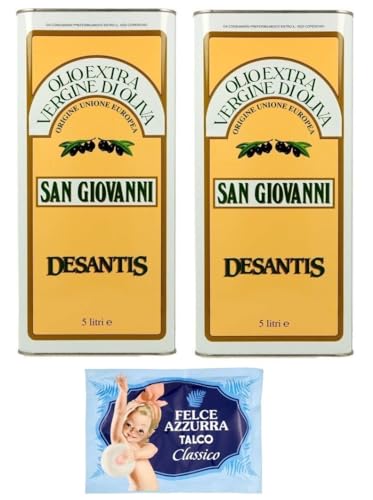 2er-Pack De Santis San Giovanni Olio Extra Vergine di Oliva,Natives Olivenöl Extra,Ideal für alle Anwendungen in der Küche,5Lt Dose + 1er-Pack Kostenlos Felce Azzurra Talkumpuder, 100g-Beutel von Felce Azzurra