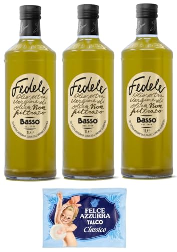 3er-Pack Basso Fedele Ungefiltertes Natives Olivenöl Extra,Olio Extra Vergine di Oliva Non Filtrato,1Lt Glasflaschen + 1er-Pack Kostenlos Felce Azzurra Talkumpuder, 100g-Beutel 3er-Pack Basso Fedele Ungefiltertes Natives Olivenöl Extra,Olio Extra Vergine di Oliva Non Filtrato,1Lt Glasflaschen + 1er-Pack Kostenlos Felce Azzurra Talkumpuder, 100g-Beutel von Felce Azzurra