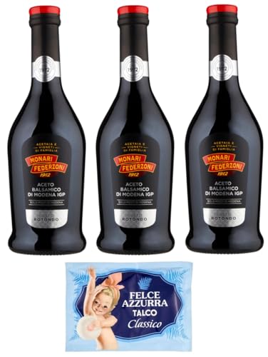 3er-Pack Monari Federzoni Aceto Balsamico di Modena I.G.P.Gusto Rotondo,Balsamico-Essig aus Modena I.G.P.,500ml Glasflasche + 1er-Pack Kostenlos Felce Azzurra Talkumpuder, 100g-Beutel von Felce Azzurra