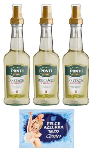 3er-Pack Ponti Essig Dolceagro Il Delicato Spray Weinessig Essig und aromatischer Traubenmost,250ml Glasflasche + 1er-Pack Kostenlos Felce Azzurra Talkumpuder, 100g-Beutel von Felce Azzurra