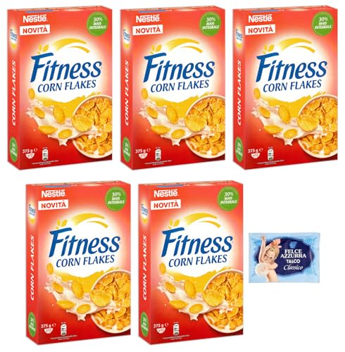 5er-Pack Nestlé Fitness Corn Flakes der knusprige Klassiker Frühstückscerealien 375g + 1er-Pack Kostenlos Felce Azzurra Talkumpuder, 100g-Beutel von Felce Azzurra