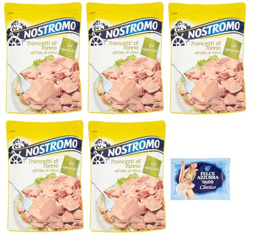5er-Pack Nostromo Trancetti di Tonno all'olio di oliva,Thunfischsteaks in Olivenöl,1Kg Beutel + 1er-Pack Kostenlos Felce Azzurra Talkumpuder, 100g-Beutel 5er-Pack Nostromo Trancetti di Tonno all'olio di oliva,Thunfischsteaks in Olivenöl,1Kg Beutel + 1er-Pack Kostenlos Felce Azzurra Talkumpuder, 100g-Beutel von Felce Azzurra