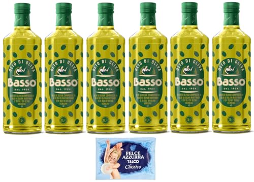 6er-Pack Basso Olivenöl,Olio di Oliva,super zum Braten,1Lt Glasflaschen + 1er-Pack Kostenlos Felce Azzurra Talkumpuder, 100g-Beutel 6er-Pack Basso Olivenöl,Olio di Oliva,super zum Braten,1Lt Glasflaschen + 1er-Pack Kostenlos Felce Azzurra Talkumpuder, 100g-Beutel von Felce Azzurra