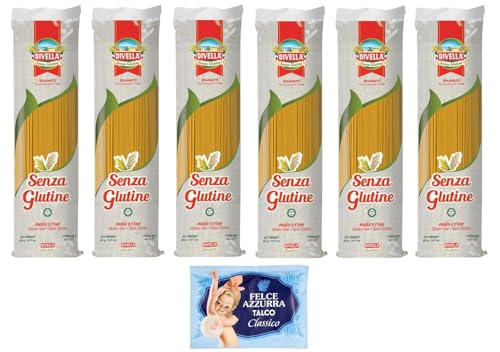 6er-Pack Divella Glutenfreie Pasta Spaghetti mit Maismehl und Reis Senza Glutine,Glutenfreienudeln 400g + 1er-Pack Kostenlos Felce Azzurra Talkumpuder, 100g-Beutel von Felce Azzurra