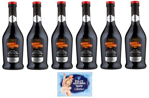 6er-Pack Monari Federzoni Aceto Balsamico di Modena I.G.P.Gusto Rotondo,Balsamico-Essig aus Modena I.G.P.,500ml Glasflasche + 1er-Pack Kostenlos Felce Azzurra Talkumpuder, 100g-Beutel von Felce Azzurra