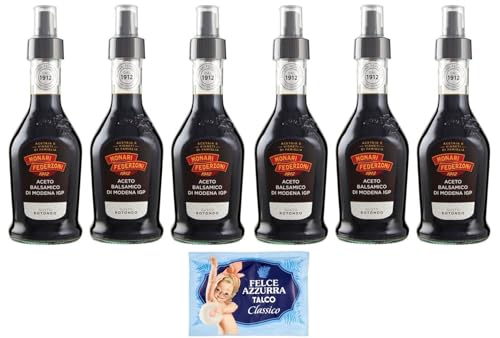 6er-Pack Monari Federzoni Aceto Balsamico di Modena I.G.P.Gusto Rotondo,Spray Balsamico-Essig aus Modena I.G.P.,250ml Glasflasche + 1er-Pack Kostenlos Felce Azzurra Talkumpuder, 100g-Beutel von Felce Azzurra