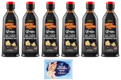 6er-Pack Monari Federzoni Glassa all'Aceto Balsamico di Modena,Glasur Creme mit Balsamico-Essig aus Modena I.G.P.,300g + 1er-Pack Kostenlos Felce Azzurra Talkumpuder, 100g-Beutel von Felce Azzurra