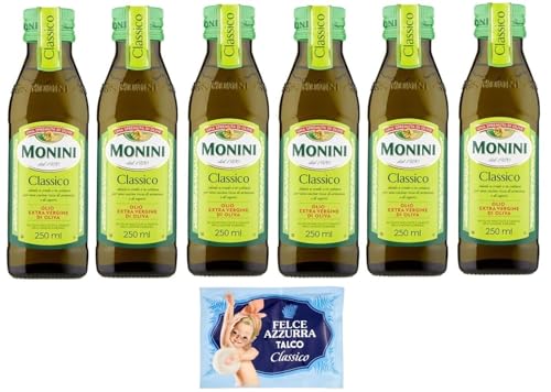 6er-Pack Monini CLASSICO Natives Olivenöl Extra,Olio Extra Vergine di Oliva,250ml Glasflaschen + 1er-Pack Kostenlos Felce Azzurra Talkumpuder, 100g-Beutel 6er-Pack Monini CLASSICO Natives Olivenöl Extra,Olio Extra Vergine di Oliva,250ml Glasflaschen + 1er-Pack Kostenlos Felce Azzurra Talkumpuder, 100g-Beutel von Felce Azzurra