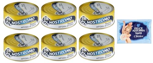 6er-Pack Nostromo Thunfisch Tonno all'Olio di Oliva,Thunfisch in Olivenöl,300g Dose + 1er-Pack Kostenlos Felce Azzurra Talkumpuder, 100g-Beutel von Felce Azzurra