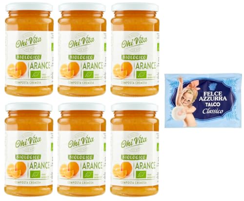 6er-Pack Ohi Vita Marmelade Arance,Cremiges Orangenkompott,Fruchtkompott,250g Glas + 1er-Pack Kostenlos Felce Azzurra Talkumpuder, 100g-Beutel von Felce Azzurra