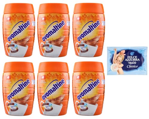 6er-Pack Ovomaltine Malzhaltiges Getränkepulver Kakaogeschmack 400g + 1er-Pack Kostenlos Felce Azzurra Talkumpuder, 100g-Beutel von Felce Azzurra